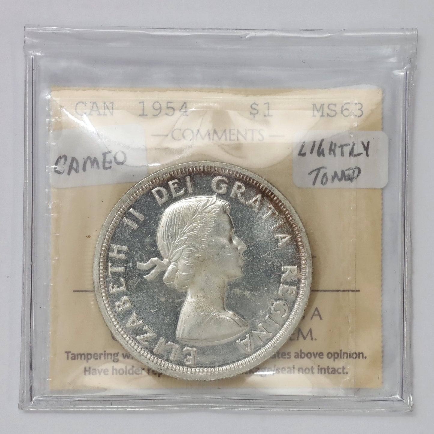 1954 Canada Dollar ICCS Certified MS63 Cameo (lightly toned)