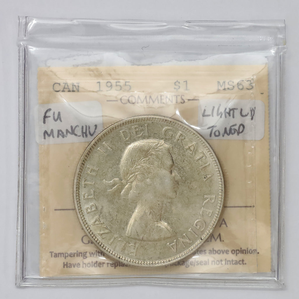 1955 Fu Manchu Canada Dollar ICCS Certified MS63 (lightly toned)