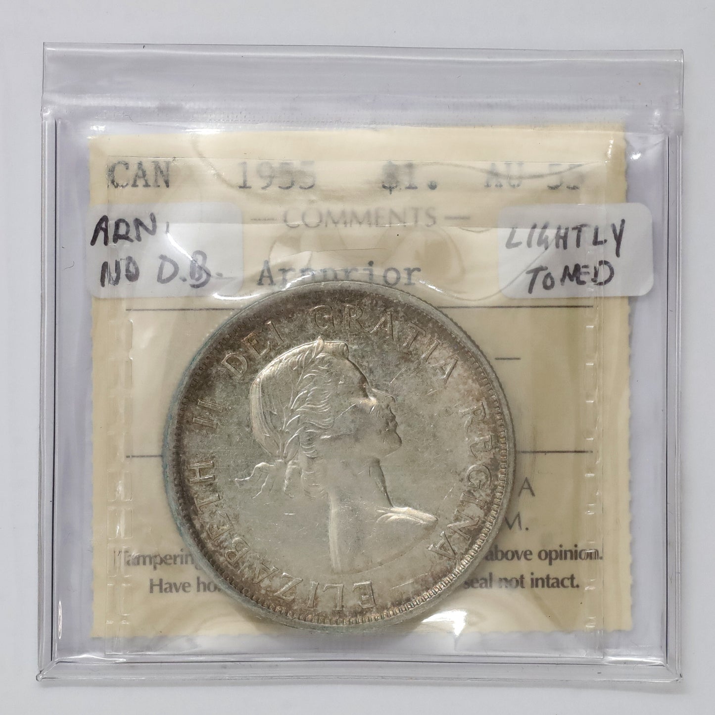 1955 Arnprior No Die Break Canada Dollar ICCS Certified AU55 (lightly toned)