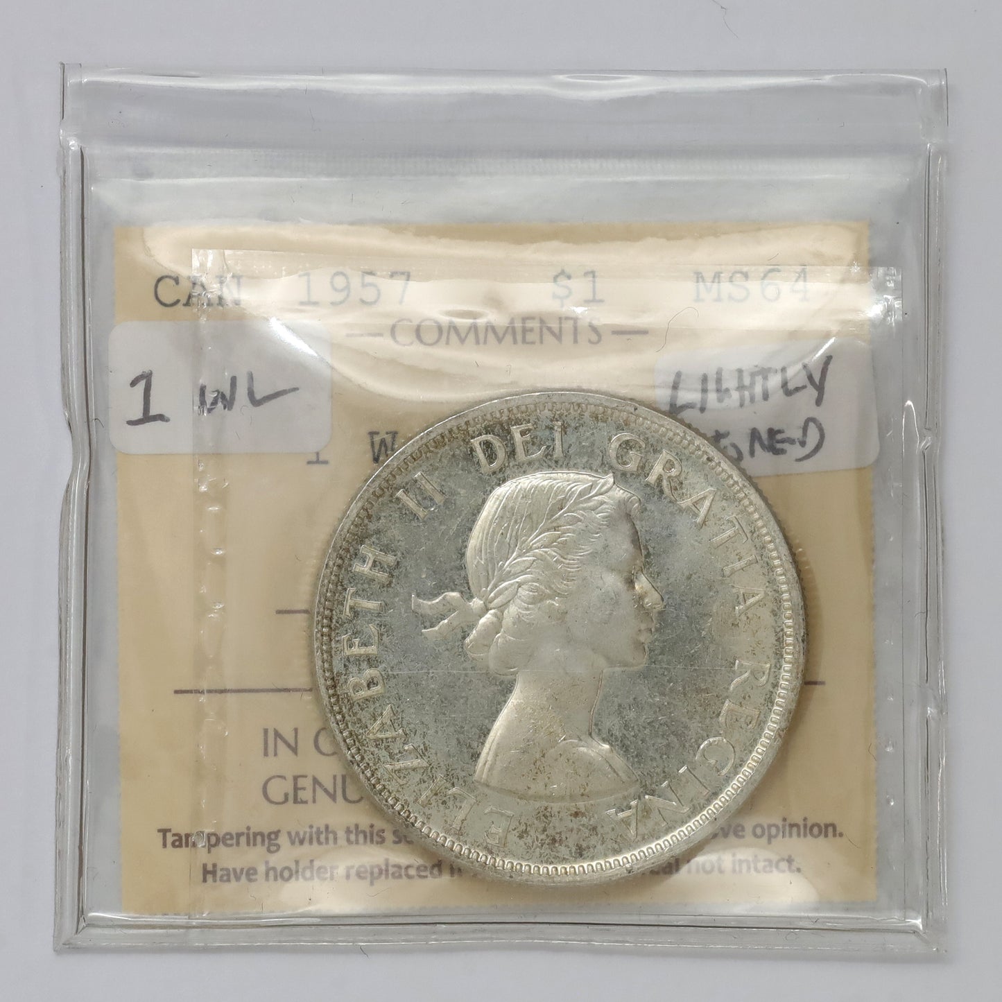 1957 1WL Canada Dollar ICCS Certified MS64 (lightly toned)