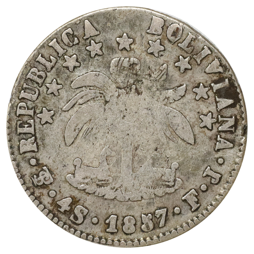 Bolivia 1857 4 Soles Fine (F12) DOD