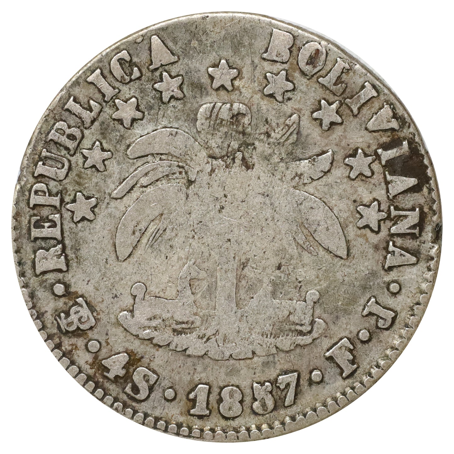 Bolivia 1857 4 Soles Fine (F12) DOD