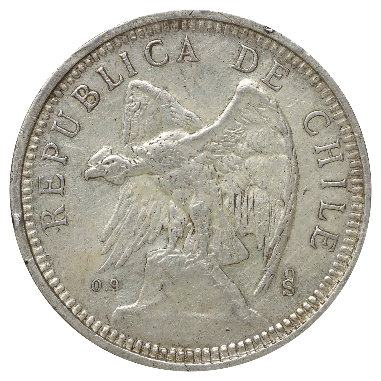 Chile 1927 5 Pesos Extra Fine (EF40) toned