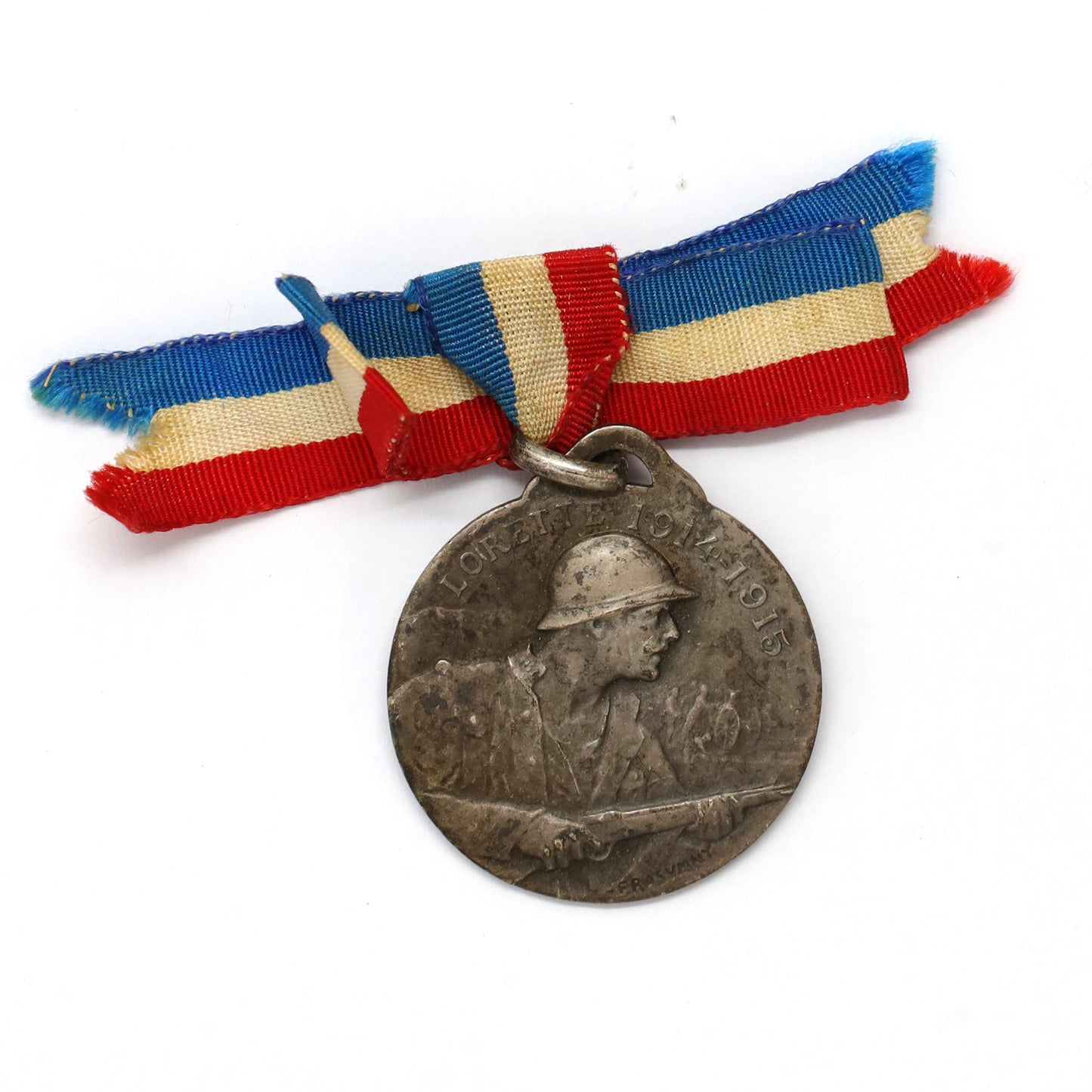 France 1914-1915 Lorette Silvered Bronze War Medal with Ribbon