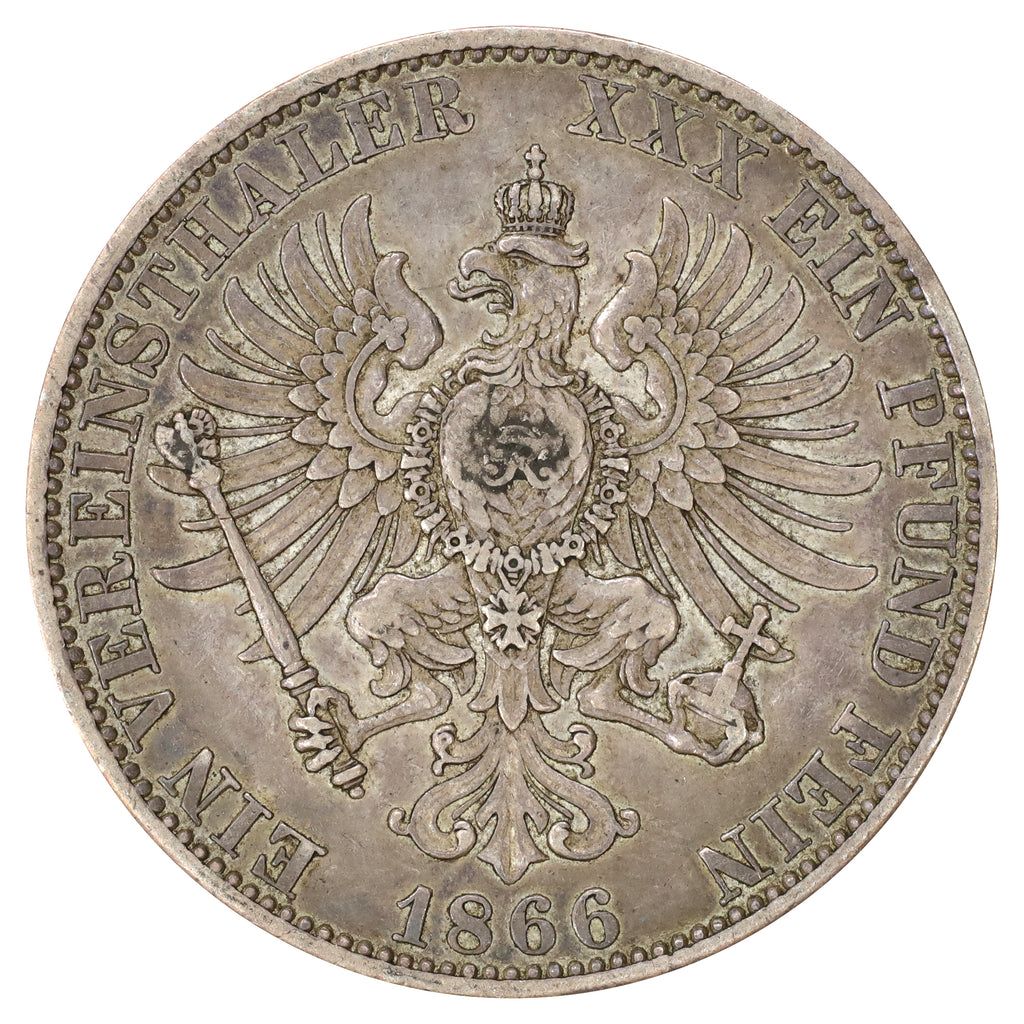 German States 1866 Prussia Wilhelm I 1 Thaler Very Fine (VF30) DOD