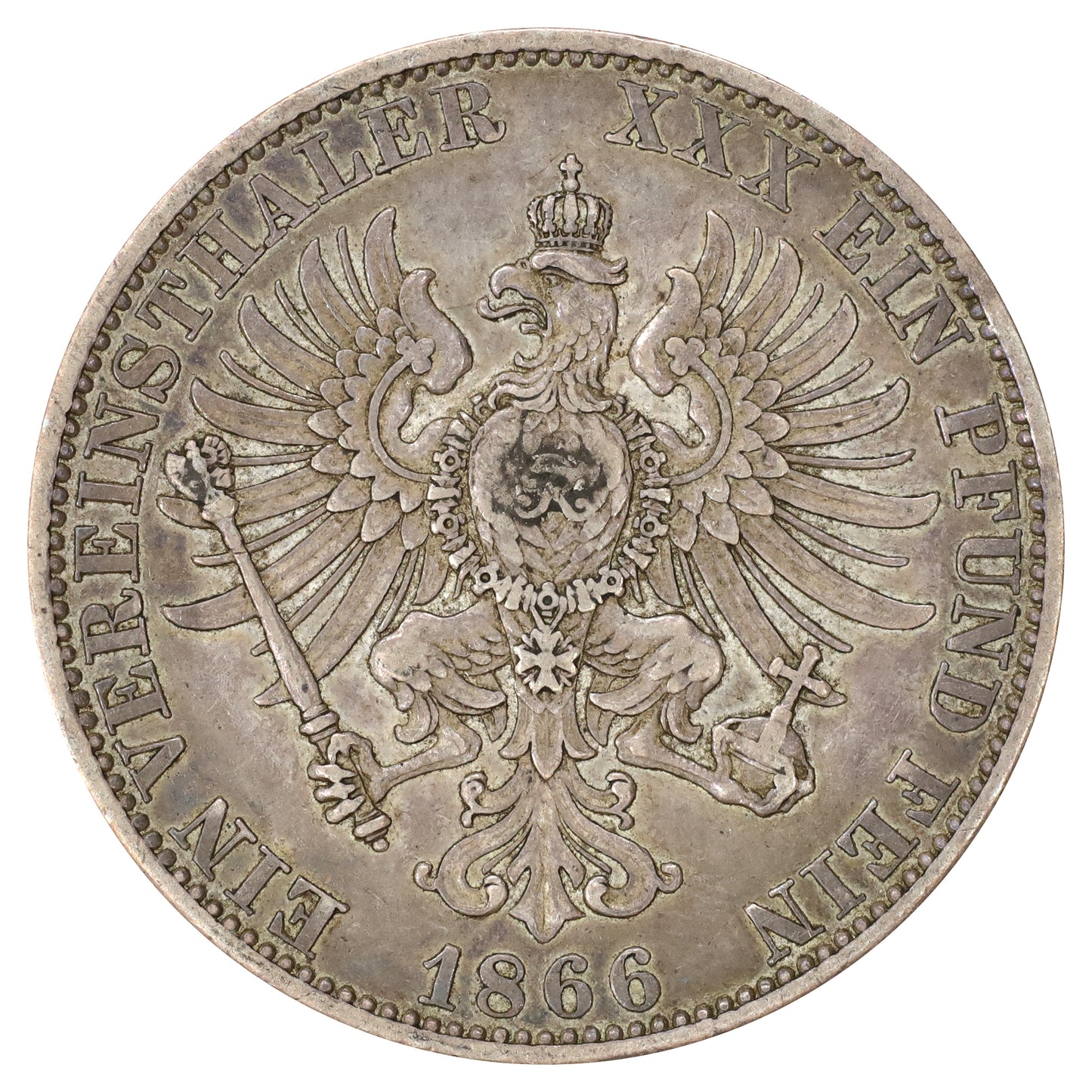 German States 1866 Prussia Wilhelm I 1 Thaler Very Fine (VF30) DOD