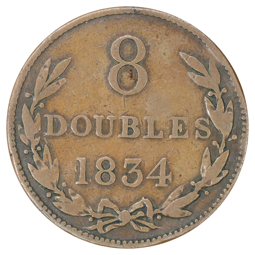 Guernsey 1834 William IV 8 Doubles F-VF (F12) DOD