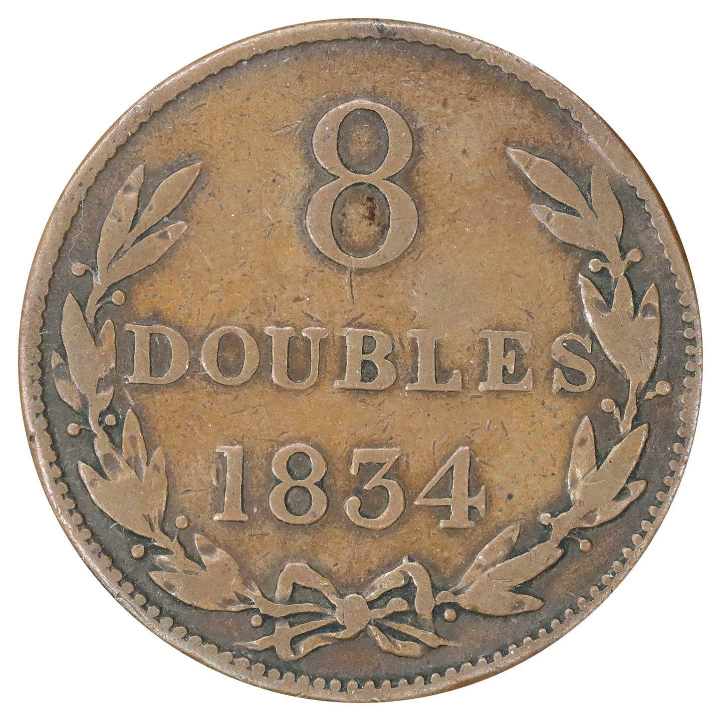 Guernsey 1834 William IV 8 Doubles F-VF (F12) DOD