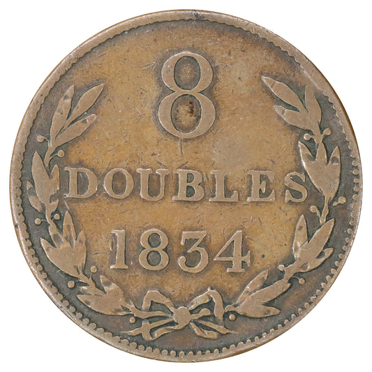Guernsey 1834 William IV 8 Doubles F-VF (F12) DOD