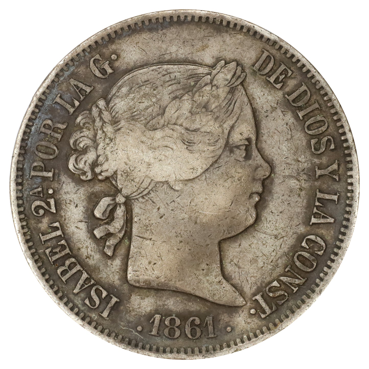 Spain 1861 Isabella II 20 Reales Very Fine (VF20) toned