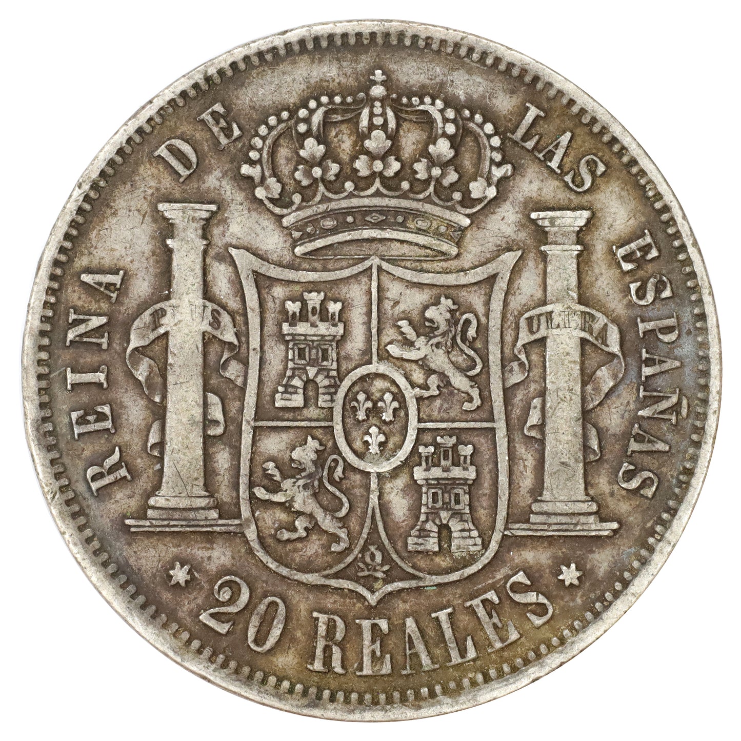 Spain 1861 Isabella II 20 Reales Very Fine (VF20) toned