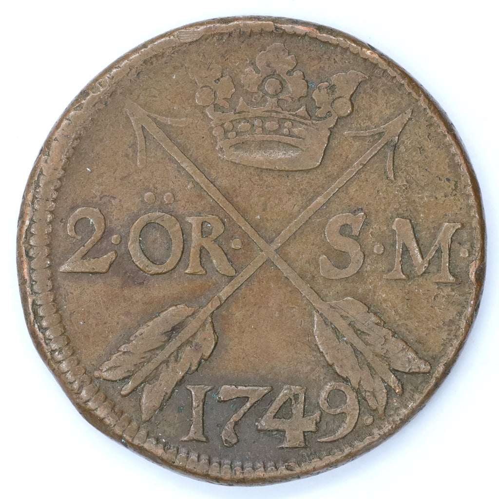 Sweden 1749 Frederick I 1 Ore SM Very Fine (VF20) DOD