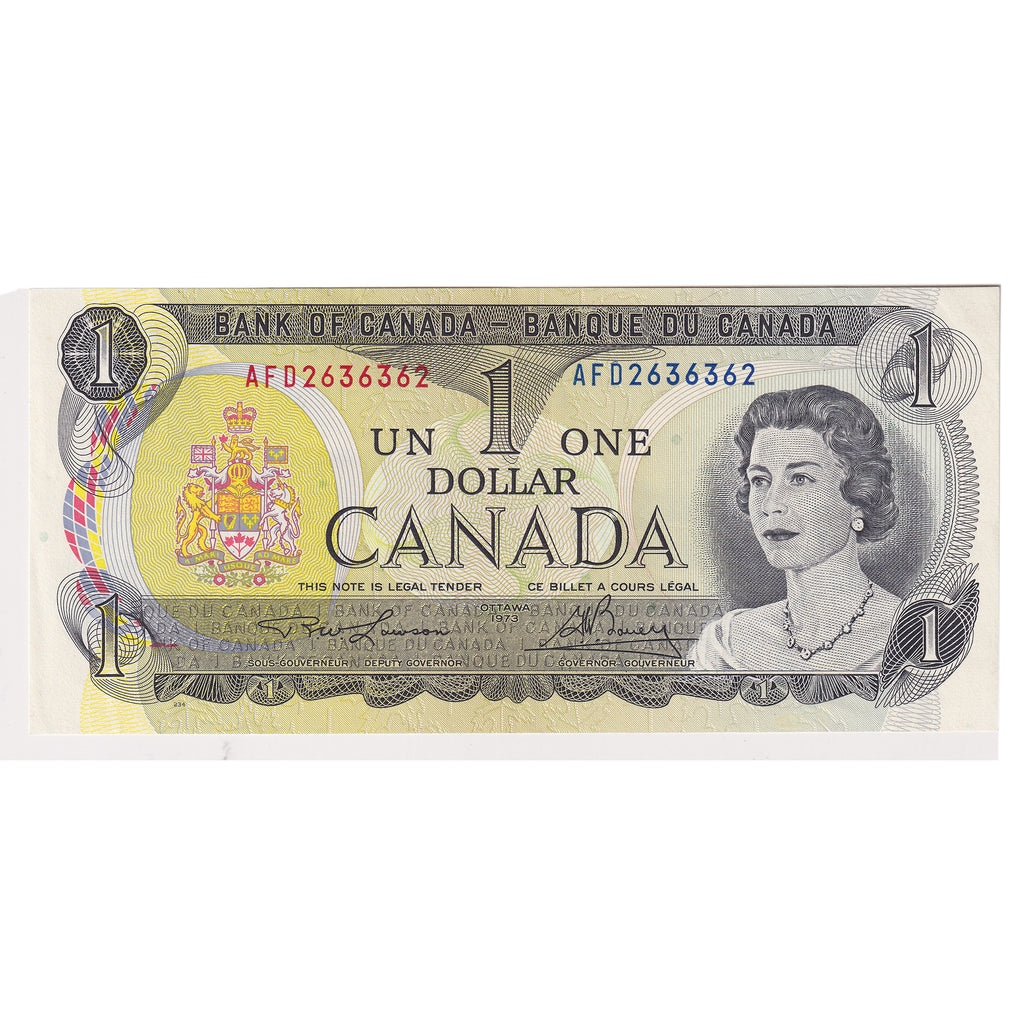 BC-46a-i-N1-iii 1973 Canada $1 Lawson-Bouey, 3-Digit RADAR AFD2636362, Extra Fine (DOP)