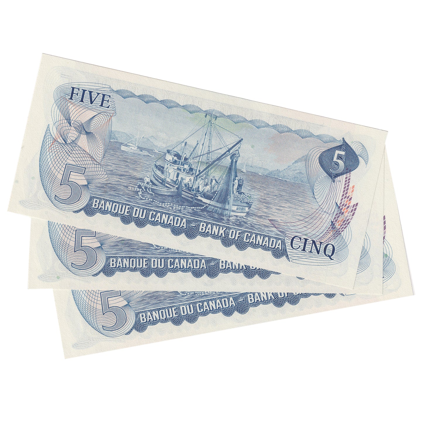 Lot of 3x Sequential 1972 Canada $5 Notes, Lawson-Bouey, S/Z, 3pcs