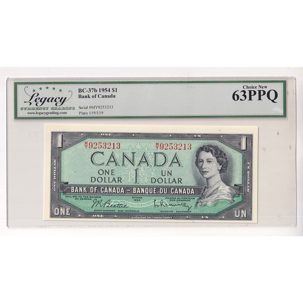 BC-37b 1954 Canada $1 Beattie-Rasminsky, M/Y, Legacy Certified CUNC63 (DOP)