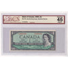 BC-37b 1954 Canada $1 Beattie-Rasminsky, Modified Portrait, O/Y, BCS Certified EF45 (DOP)