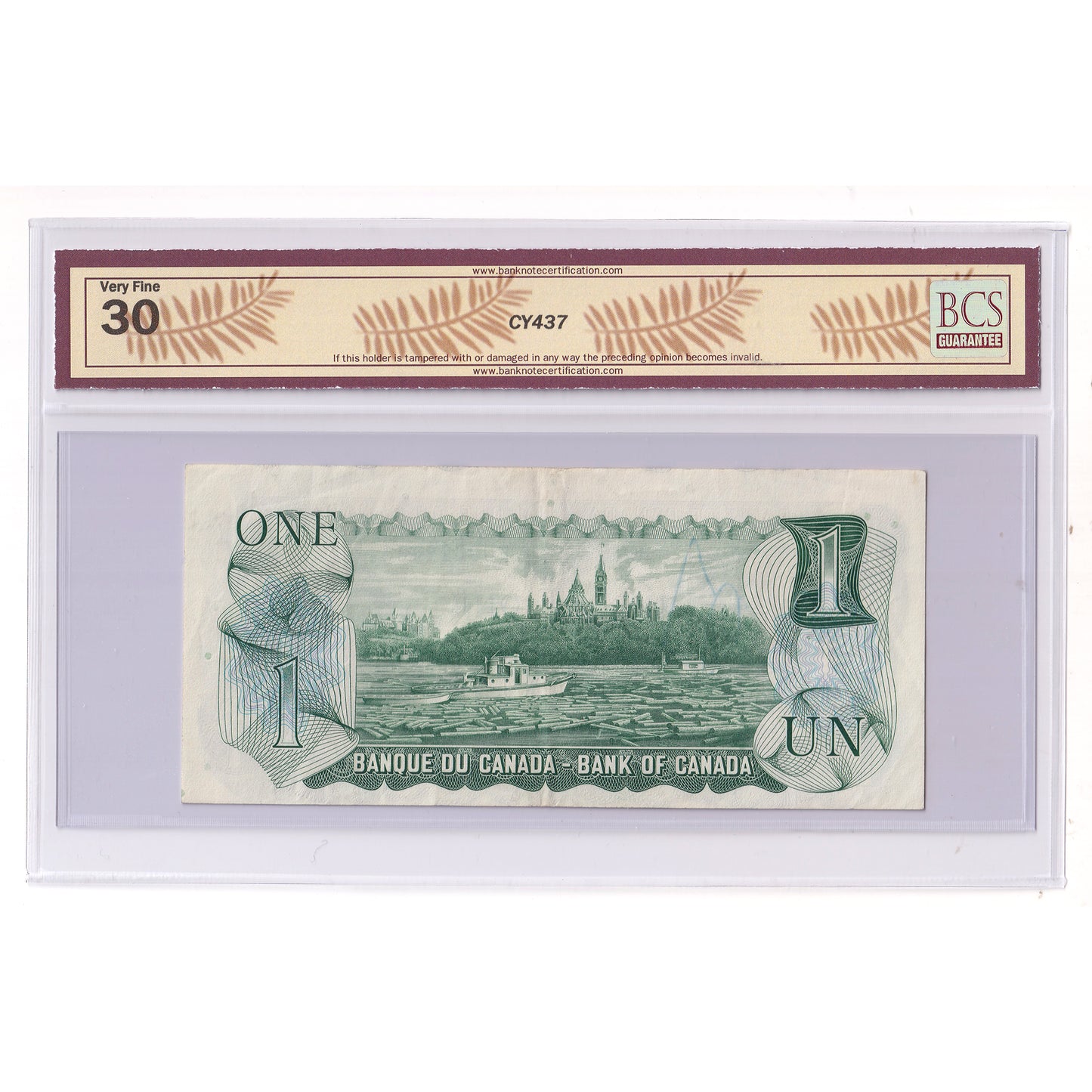BC-46a-E25-i 1973 Canada $1 Lawson-Bouey, 2 Letter Serial FD, BCS Cert. VF30 (issues)