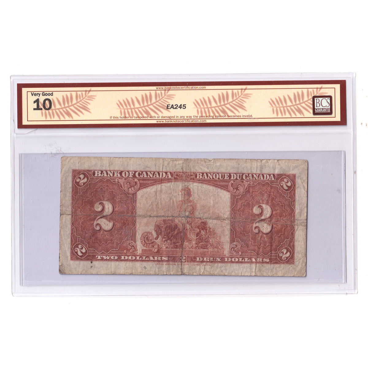 BC-22b 1937 Canada $2 Gordon-Towers, X/B, BCS Certified VG10 (minor tears)