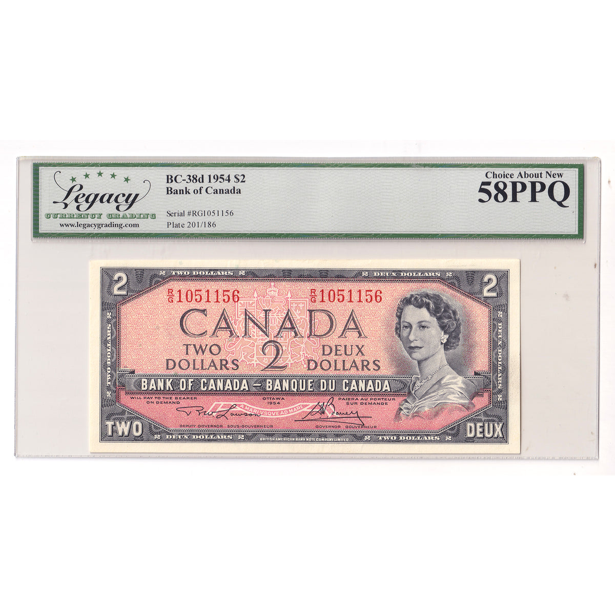 BC-38d 1954 Canada $2 Lawson-Bouey, R/G, Legacy Certified AU58 (DOP)