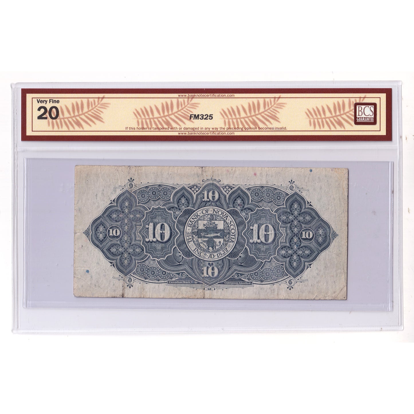 550-36-04 1935 Bank of Nova Scotia $10 McLeod-Patterson, BCS Certified VF20 (minor tear)