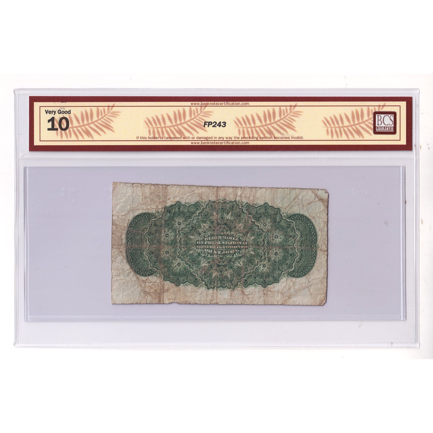 DC-1c-E25a-i 1870 Dominion 25-cent Shinplaster, D-H, Plain Series, BCS Cert.VG10 (issues)