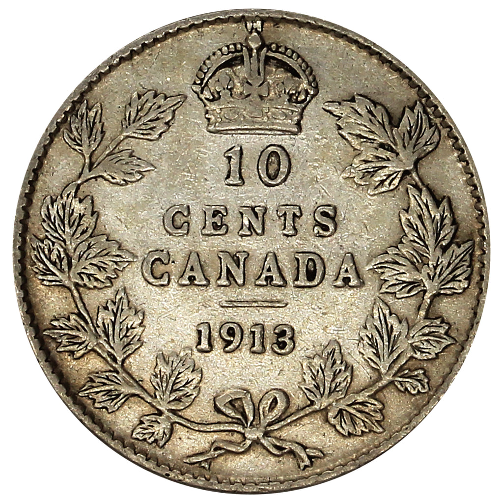 1913 Broad Leaves Canada 10-cents Very Fine (VF20) $