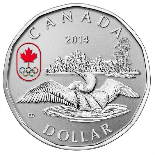 RDC 2014 Canada $1 Sochi Olympic Games Lucky Loonie Fine Silver (No Tax) worn sleeve