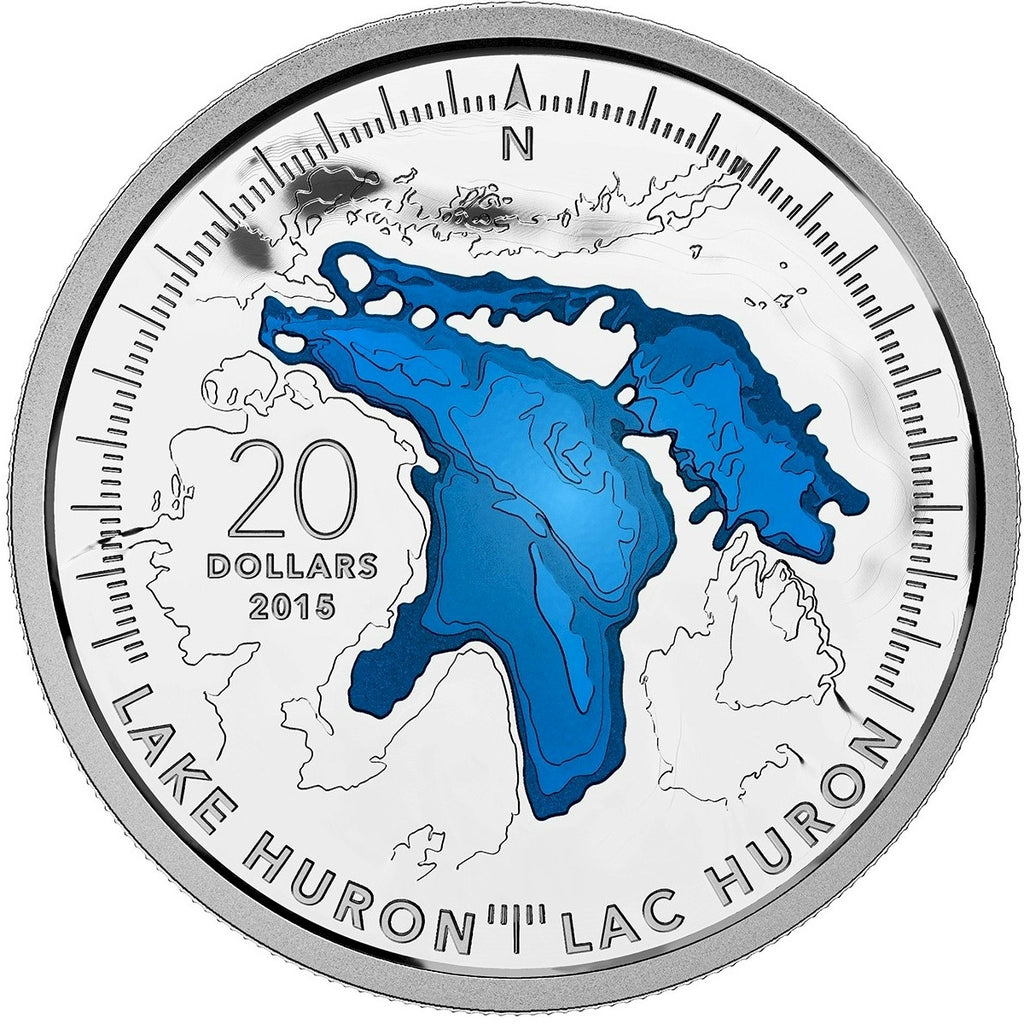 RDC 2015 Canada $20 The Great Lakes: Lake Huron Fine Silver (No Tax) impaired