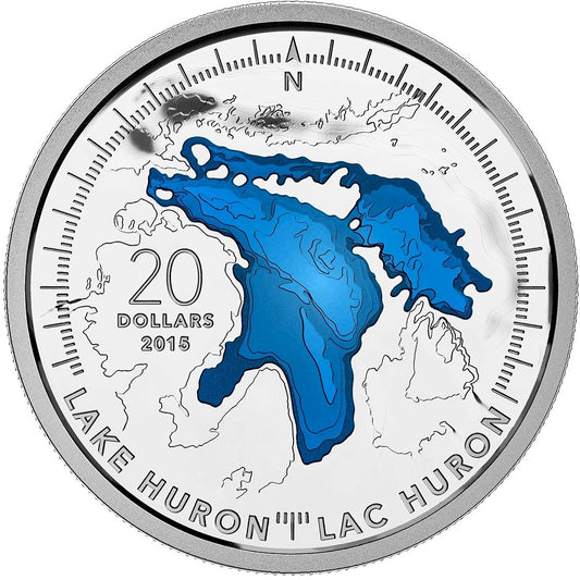 RDC 2015 Canada $20 The Great Lakes: Lake Huron Fine Silver (No Tax) impaired