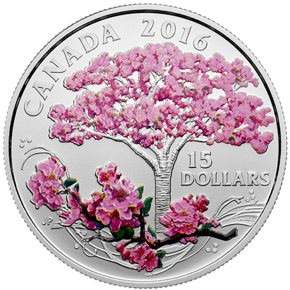 RDC 2016 Canada $15 Cherry Blossoms Fine Silver (No Tax) impaired