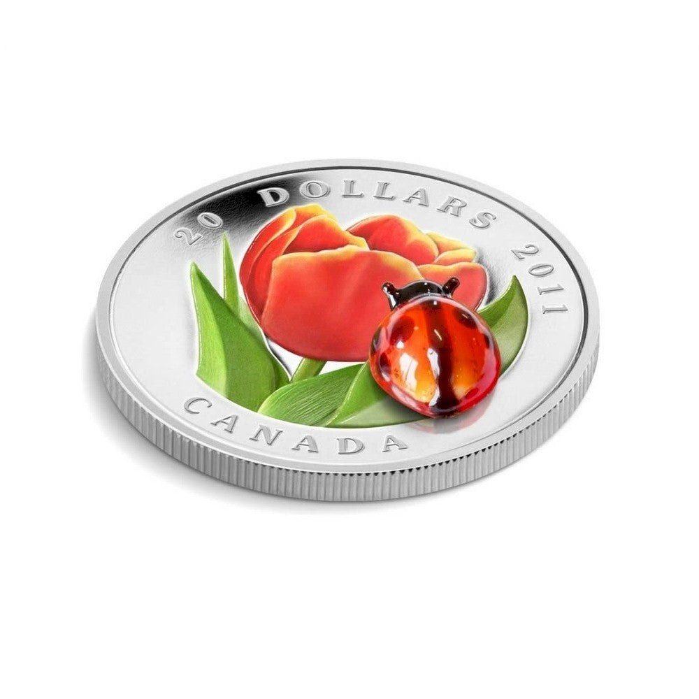 RDC 2011 Canada $20 Tulip with Venetian Glass Ladybug Fine Silver (Scratched capsule)