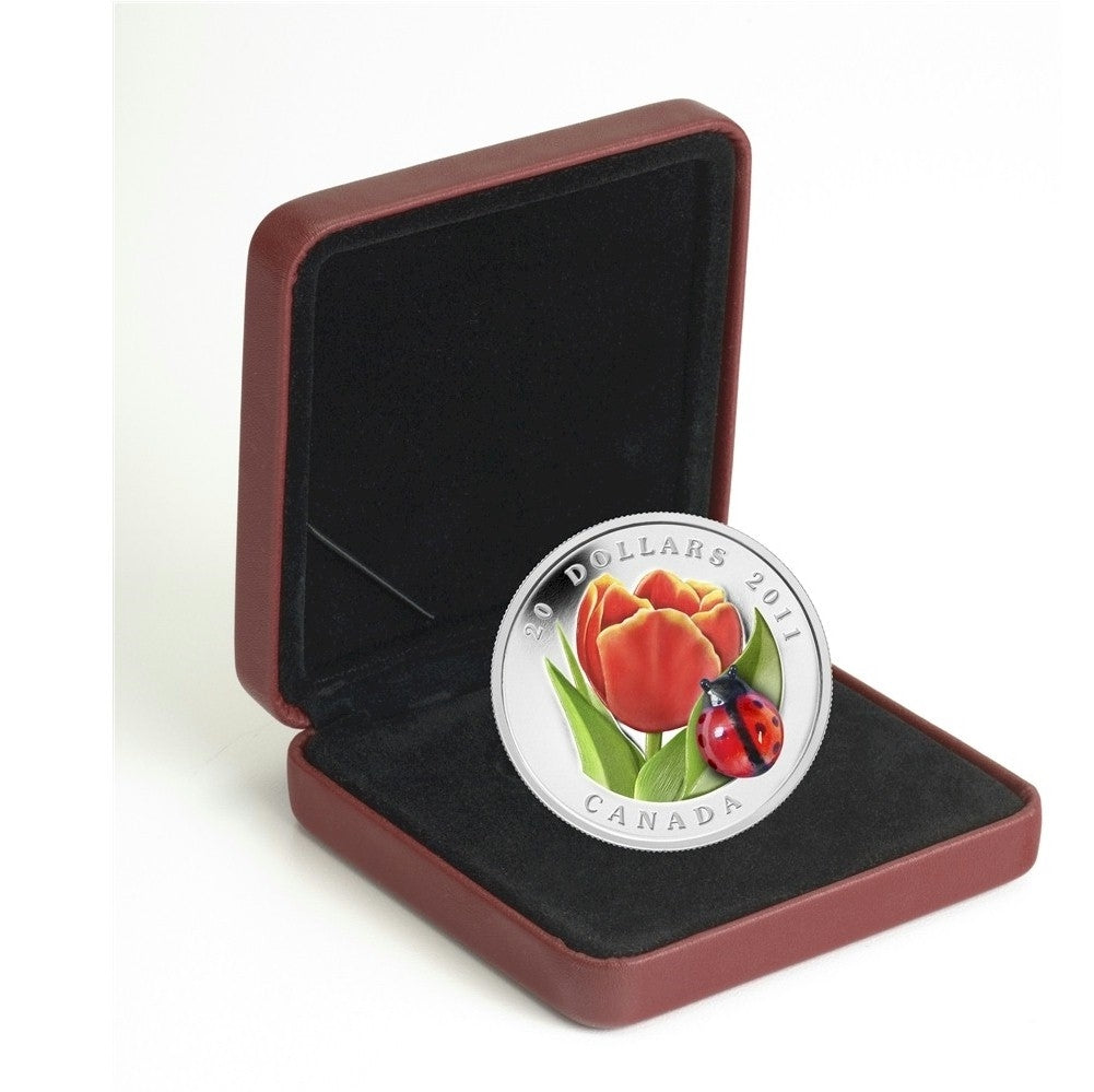 RDC 2011 Canada $20 Tulip with Venetian Glass Ladybug Fine Silver (Scratched capsule)