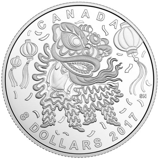 RDC 2017 Canada $8 Lion Dance Fine Silver Coin (No Tax) scuffed capsule