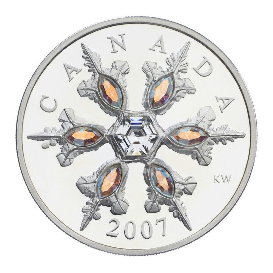 RDC 2007 Canada $20 Iridescent Crystal Snowflake Sterling Silver Coin (Impaired)