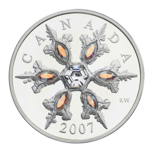 RDC 2007 Canada $20 Iridescent Crystal Snowflake Sterling Silver Coin (Impaired)