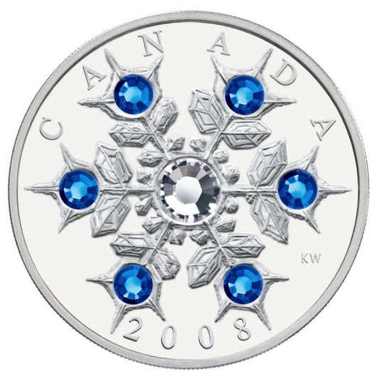 RDC 2008 Canada $20 Sapphire Crystal Snowflake Fine Silver (lightly toned)