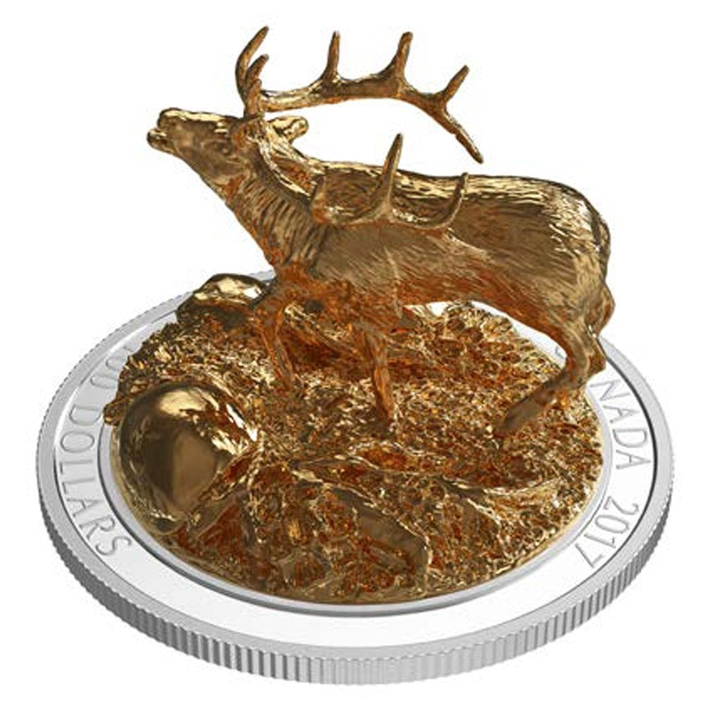 RDC 2017 $100 Sculpture of Majestic Canadian Animals - Elk Silver (No Tax) impaired
