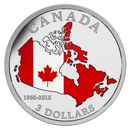 RDC 2015 $3 50th Anniversary of the Canadian Flag Fine Silver (No Tax) scratched capsule
