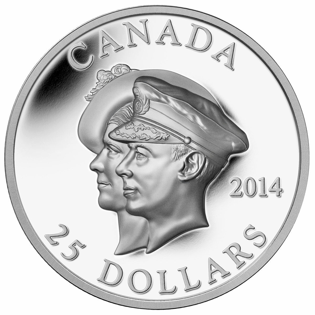 RDC 2014 Canada $25 75th Ann. First Royal Visit Ultra High Relief (No Tax) impaired