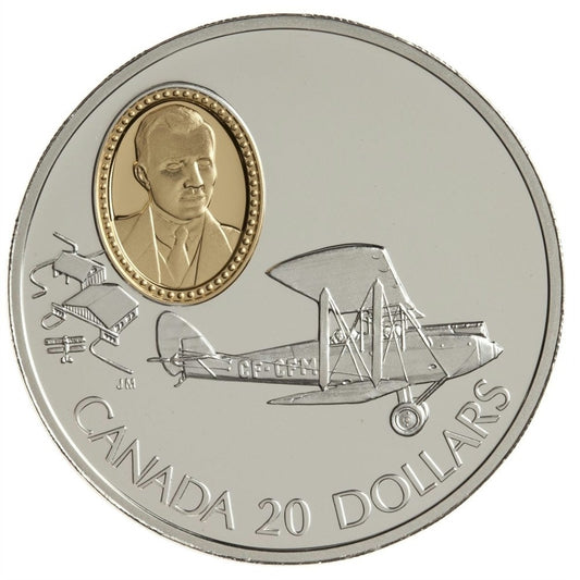 RDC 1992 Canada $20 Aviation - de Havilland Gipsy Moth Sterling Silver (Impaired)