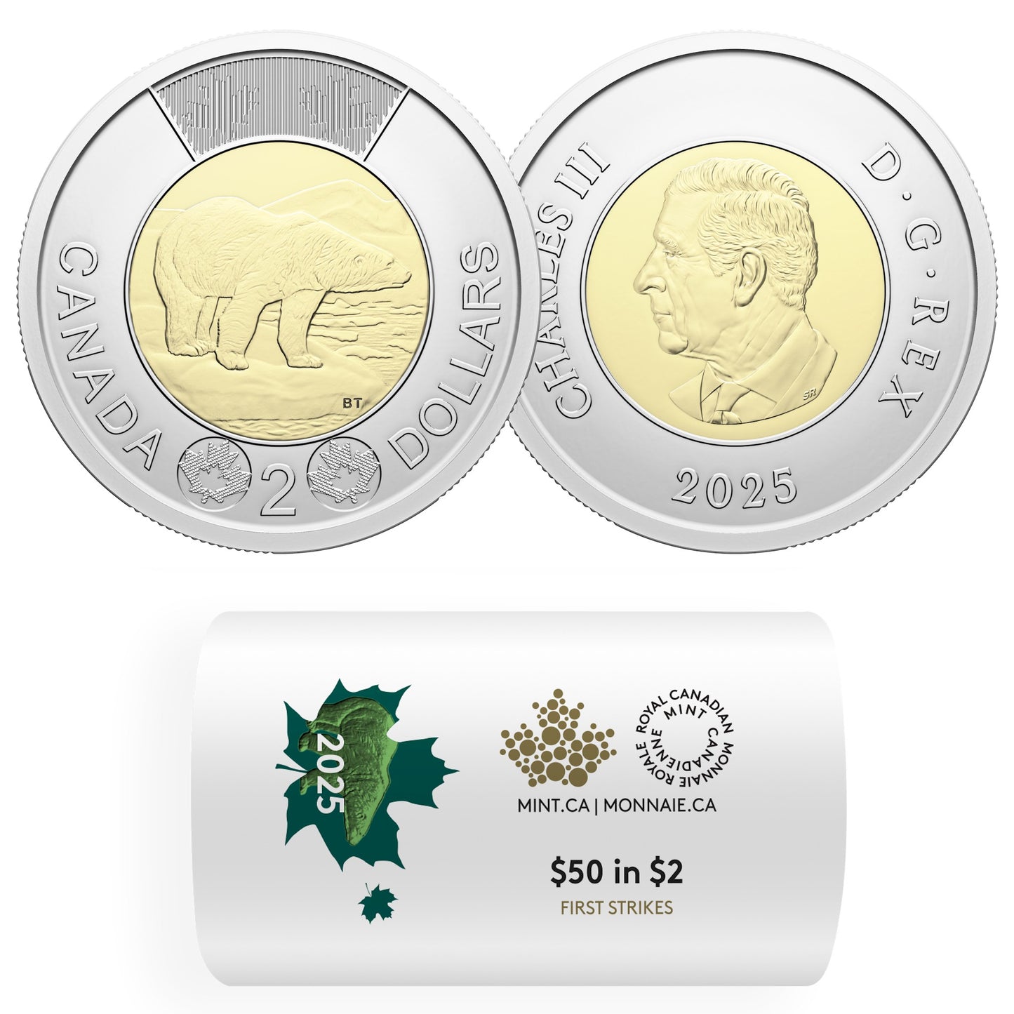 2025 Canada $2 Polar Bear Special Wrapped Roll of 25pcs