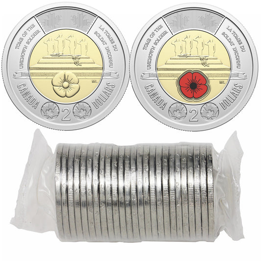 2025 Mixed $2 Honouring Canada's Unknown Soldier Original Roll of 25pcs