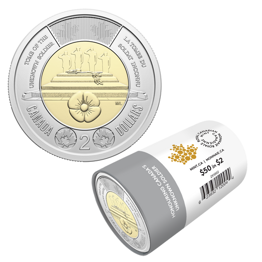 (Pre-Order) 2025 Uncoloured $2 Honouring Canada's Unknown Soldier Special Wrapped Roll of 25pcs