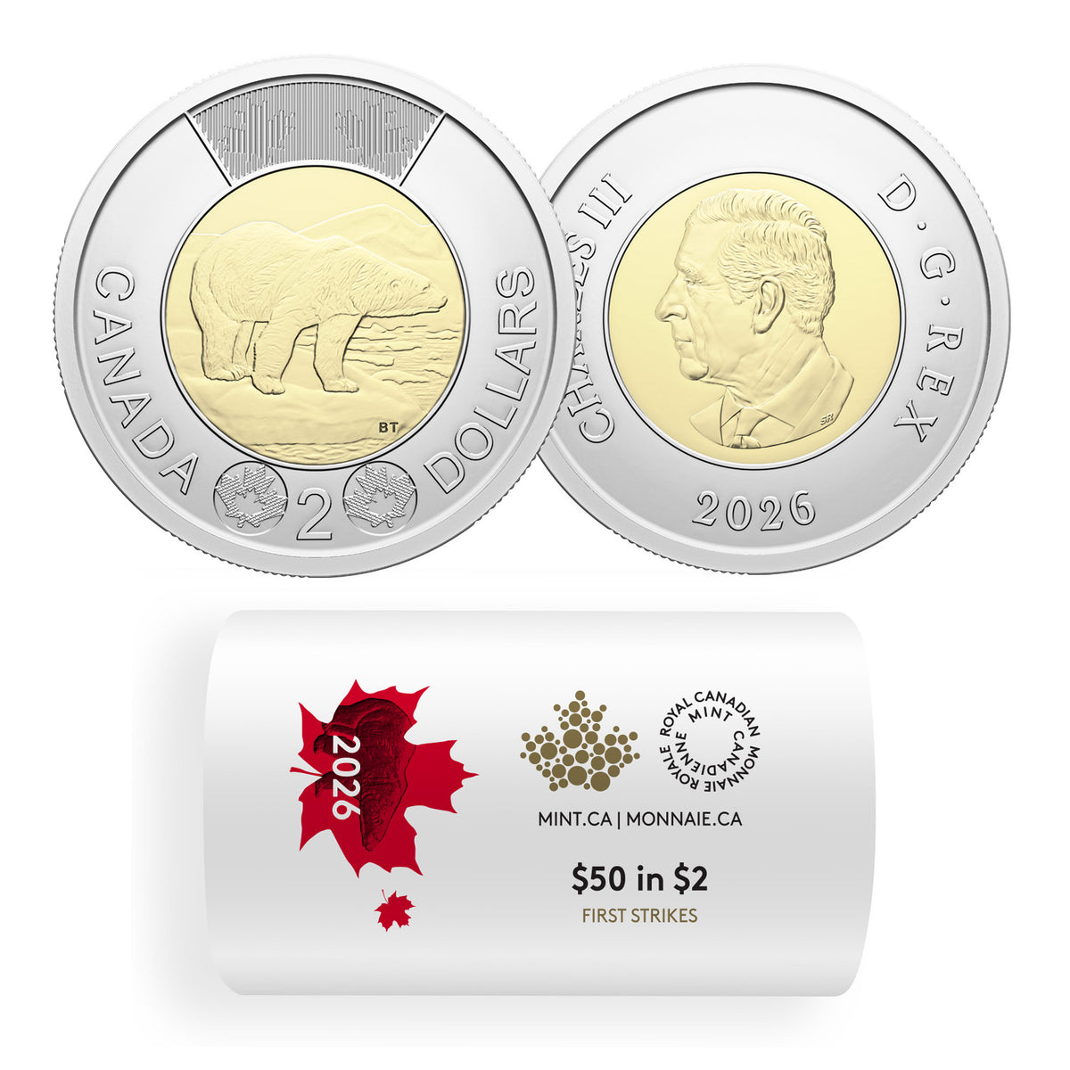 2026 Canada $2 Polar Bear Special Wrapped Roll of 25pcs