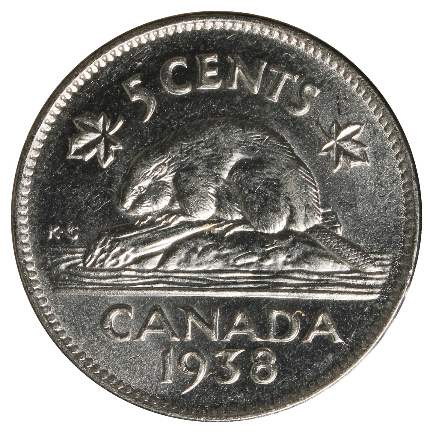 1938 Canada 5-cents UNC (MS60) Scratched