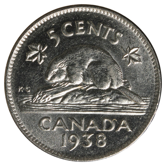 1938 Canada 5-cents UNC (MS60) Scratched