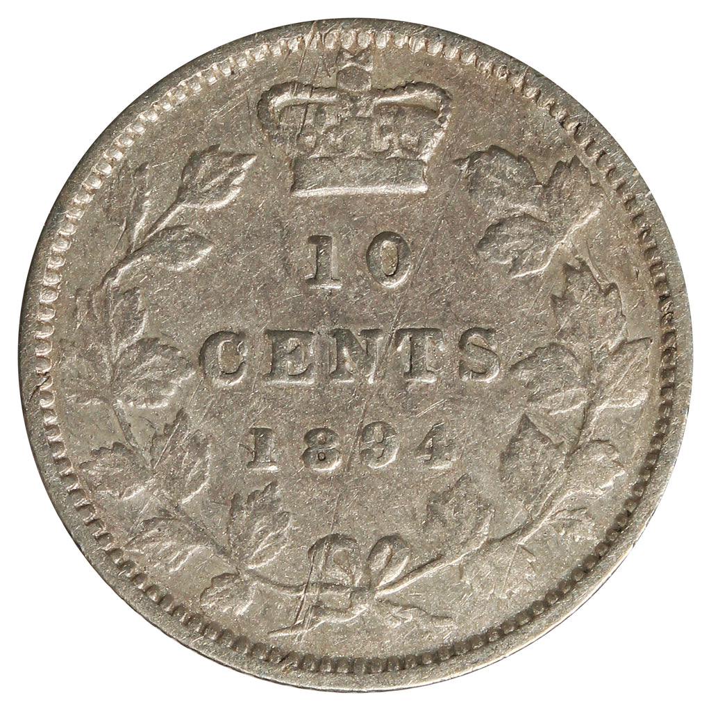 1894 Obv. 6 Canada 10-cents Very Fine (VF-20) Scratched