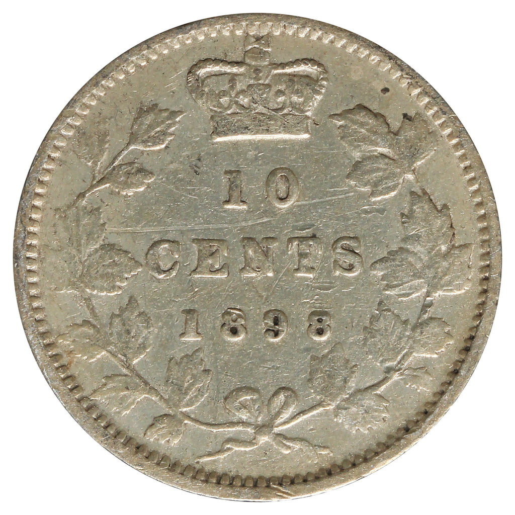1898 Obv. 5 Canada 10-cents F-VF (F-15) Scratched
