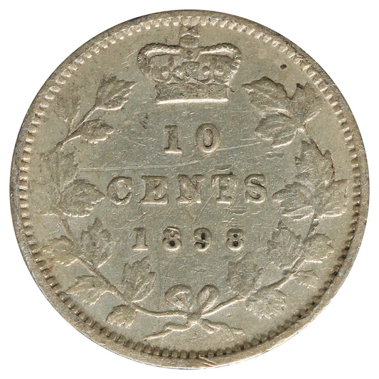 1898 Obv. 5 Canada 10-cents F-VF (F-15) Scratched