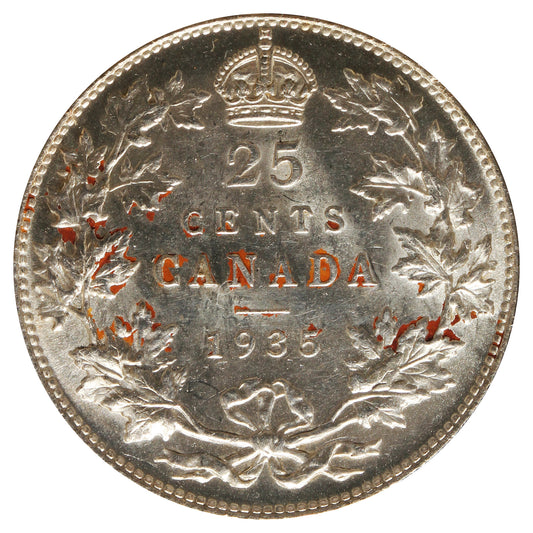1935 Canada 25-cents UNC (MS-60) Corrorsion